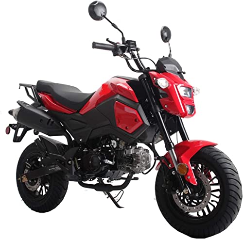 HHH Adults 125cc Motorcycle Bike VADER 125 Dirt Bike Street Gas Bike, Big Headlights - Sporty RED - Large
