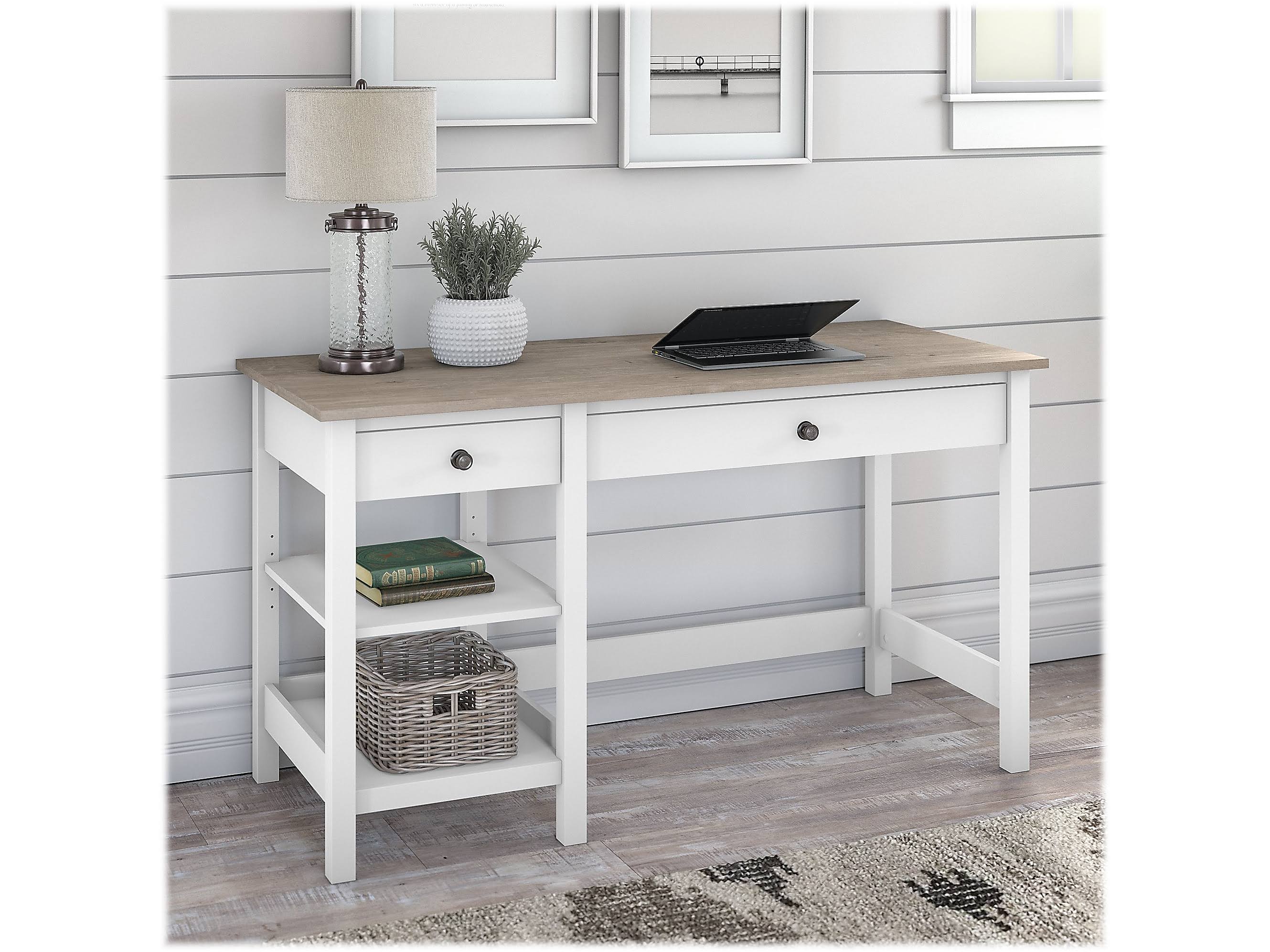 54W Mayfield Computer Desk with Shelves Shiplap Gray/Pure White - Bush Furniture