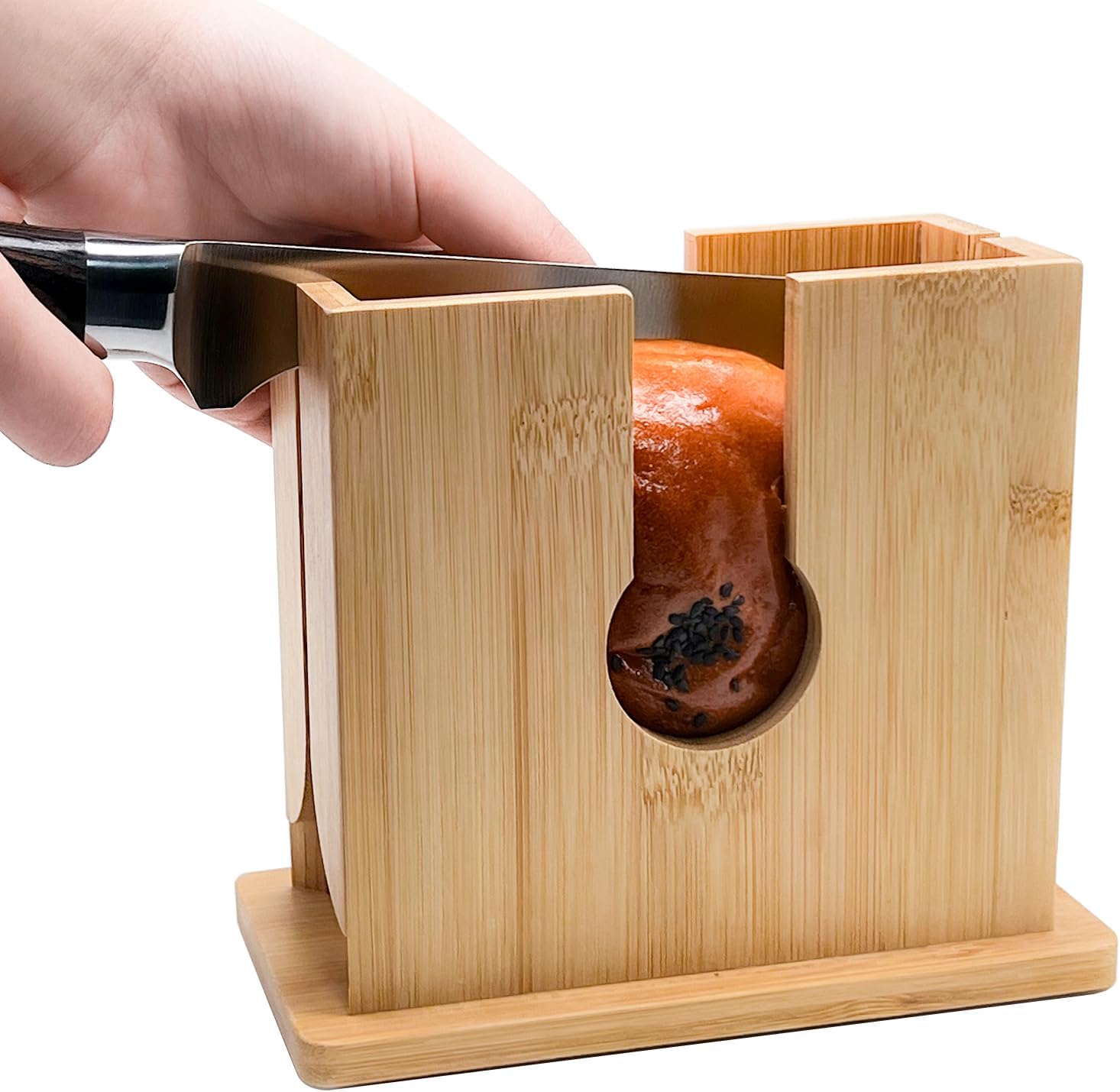 Bagel Slicer, Bagel Cutter, Bagel Slicer Holder, Bamboo Bagel Slicer for Small and Large Bagels,Bagel Slicer with Anti-Slip Silicone and super stable Base,Wooden Bagel Slicer/cutter