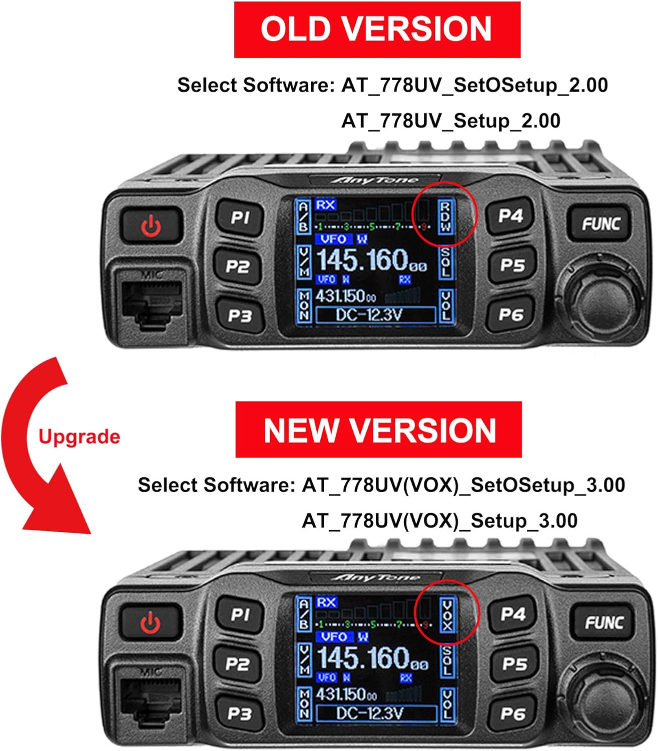 AnyTone AT-778UV Transceiver Mobile Radio Dual Band 25W VHF/UHF VOX Vehicle Car Radio w/Cable
