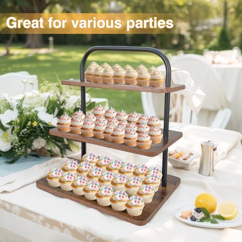 Cupcake Stand, 3 Tier Large Cupcake Stand for 50 Cupcakes Rustic Cupcake Display Stand Square Wood Dessert Table Display Set Cupcake Tower Tiered Tray Stand for Wedding Birthday Graduation Baby Shower