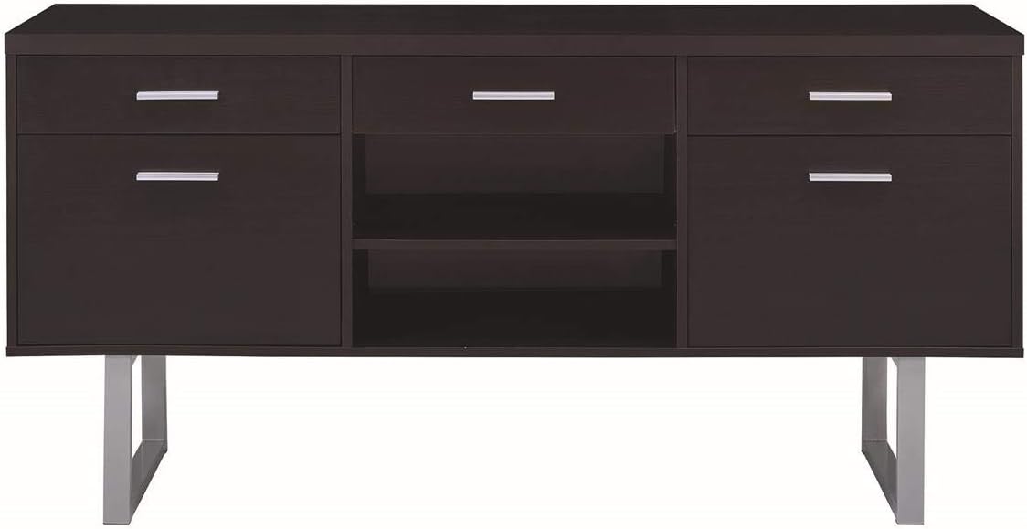 Coaster Home Furnishings Coaster Glavan Contemporary Cappuccino Credenza with Metal Sled Legs, 60 W x 16 D x 30 H, Silver
