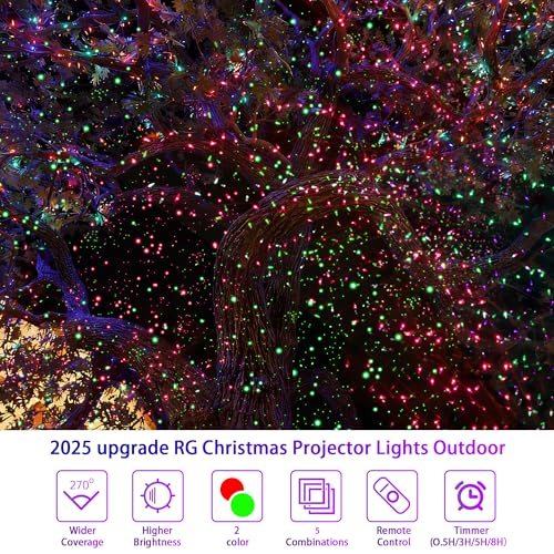 Christmas Projector Lights Outdoor, BINKBANG Red & Green Christmas Light Projector with Remote & Timer, IP65 Waterproof Outdoor Holiday Decoration Light for Party, Yard & Patio