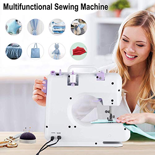 Sewing Machine for Beginners, Electric Mini Portable, 12 Built-in Stitches with Reverse Sewing, 2 Speeds Double Thread with Foot Pedal, Storage Bag, Cotton Fabric and Threads(Premium Set)