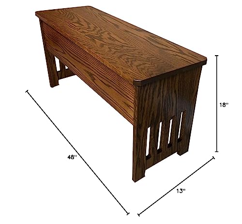 RRD Wooden Storage Bench – Mission Style Entryway Bench w/Flip Top Lid – Solid Rustic Quartersawn Oak Dining Bench w/Slats – Anti-Slam Hinges Wood Bench (48'', Rustic Quartersawn Oak, Seely Stain)