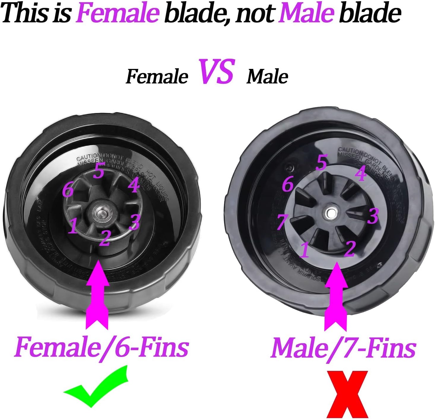 [Upgrade] Replacement 6-Fins Female Blender Blade Parts Compatible with Ninja Auto iQ Blenders. [4Inch Female Fins ONLY]