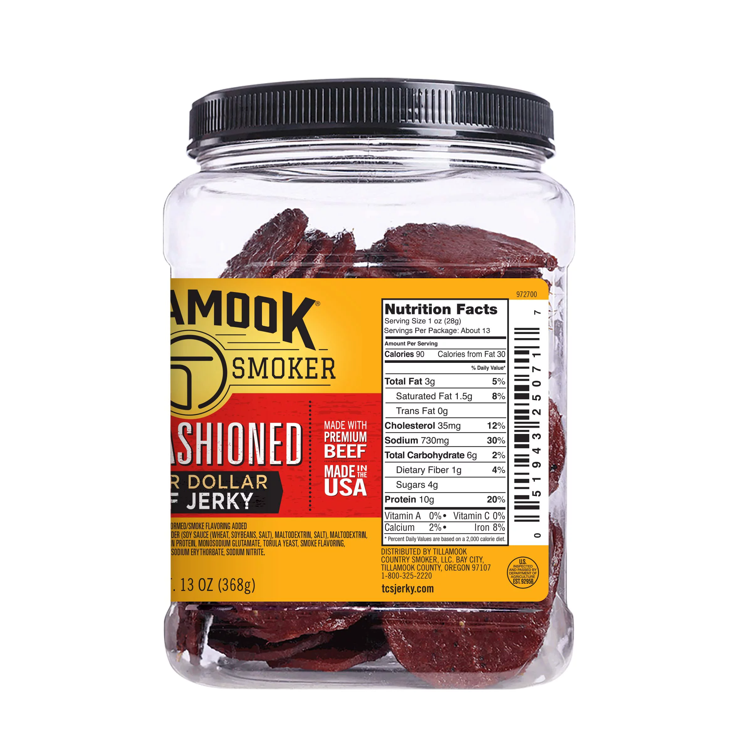 Tillamook Country Smoker Real Hardwood Smoked Silver Dollar Beef Jerky, Old Fashioned, 13 Ounce