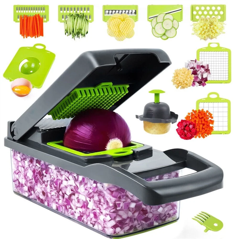 JahyShow 12 in 1 Vegetable Chopper Cutter,Mandoline Slicer Food Onion Veggie Dicer with Container