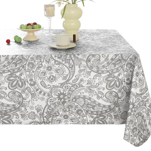 Rectangle Vinyl Paisley Table Cloths,Water proof Oil Proof Plastic Tablecloth with Flannel Backing, Heavy Duty Vintage Farmhouse PVC Table Cover for Outdoor Picnic Camping 60x120 Inch,Blue