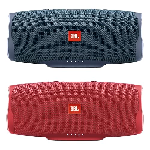 JBL Charge 4 - Waterproof Portable Bluetooth Speaker Bundle - Blue/Red (Pair)