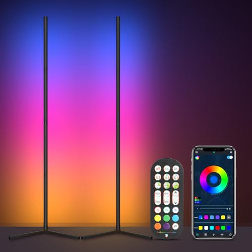 OUTON Smart LED Floor Lamp RGB, 2 Pack Color Changing Corner Lamp with APP and Remote Control, 16 Million DIY Colors, Music Sync, 64+ Scene, Timer Setting, Standing Lamp for Living Room Bedroom Gaming