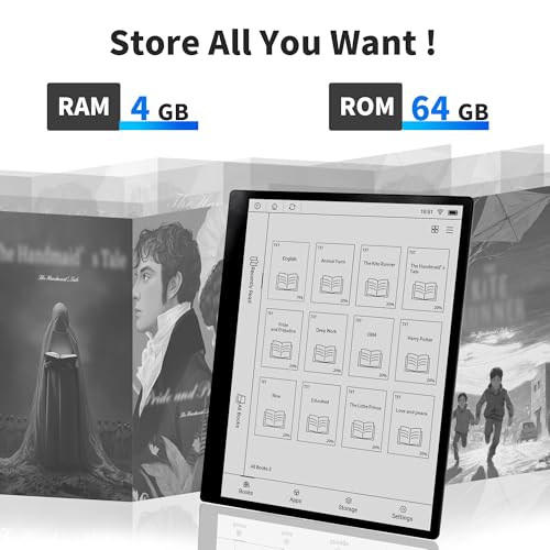 Veidoo 10.3 inch Ebook Reader, Large E-Ink 1872 * 1404 227ppi Touch Screen, 64GB ROM, WiFi, Android E-Reader, Built-in Speaker, Notetaking Digital Epaper E-Ink Tablet with Stylus and Cover(Black)