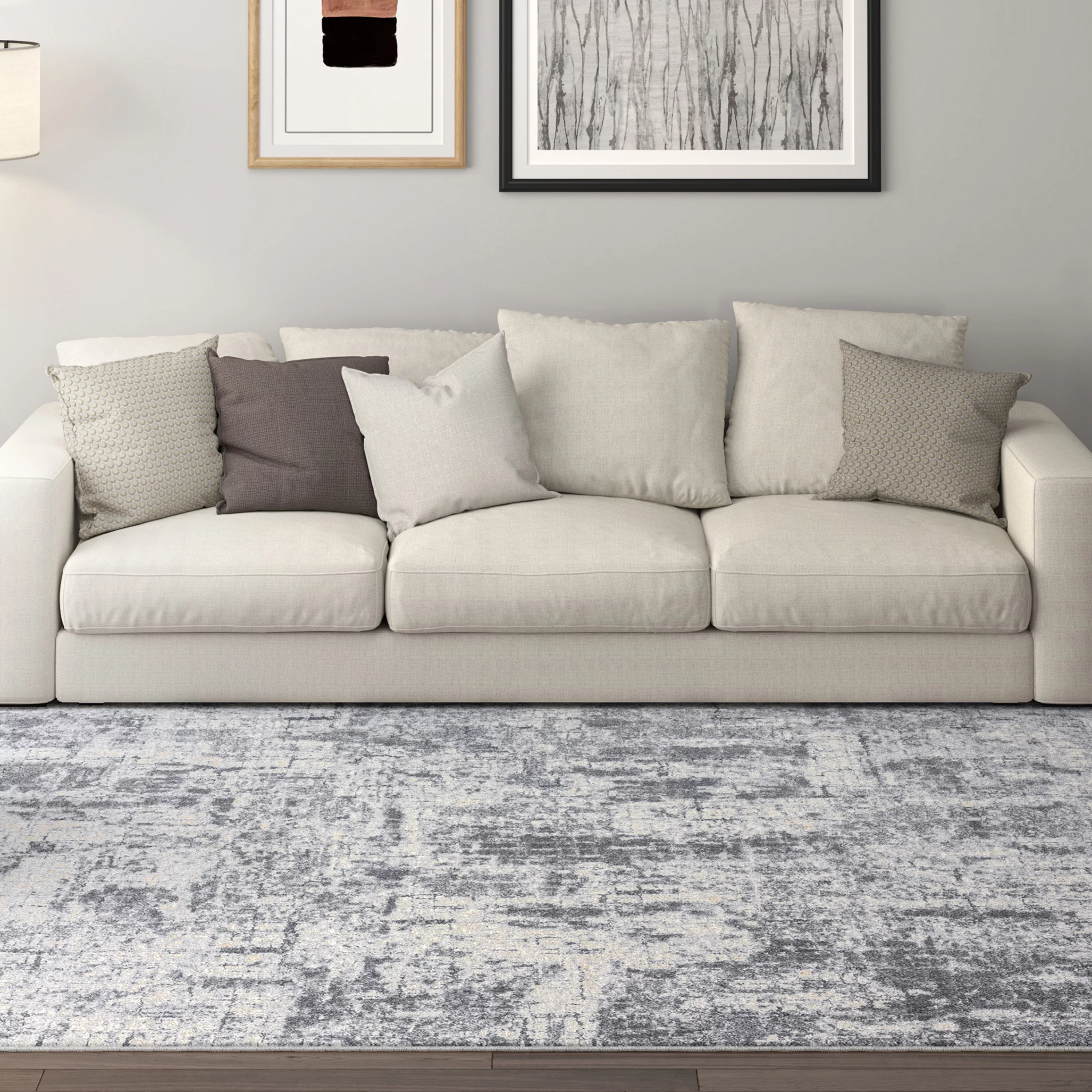 Contemporary 8x10 Area Rug (7'10'' x 10'2'') Abstract Beige, Gray Living Room Easy to Clean