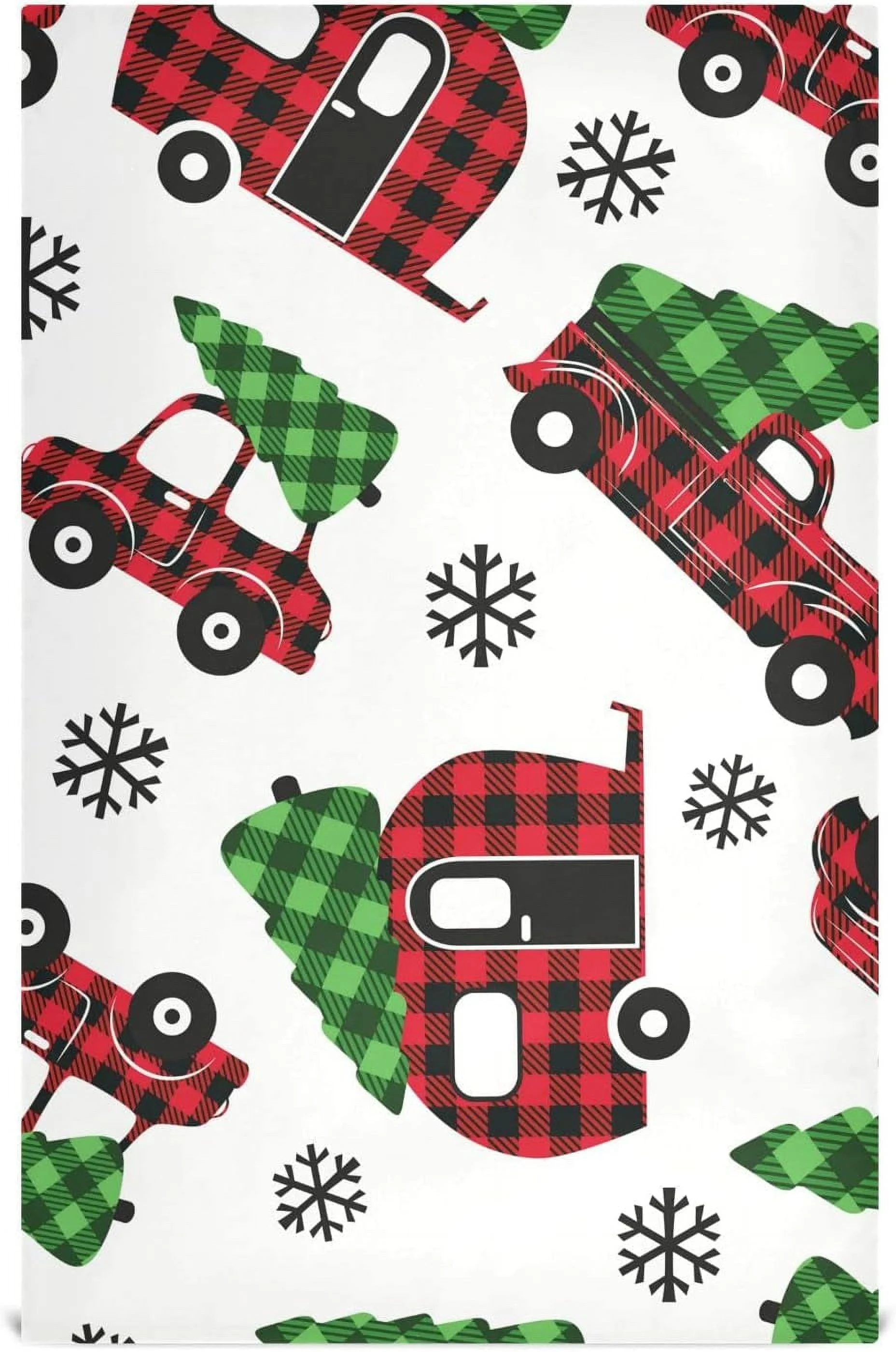 Dreamtimes Plaid Christmas Red Car Kitchen Towels Set of 4 Dishcloths Hand Towels Tea Towels Ultra Absorbent for Cleaning Washing Drying Dishes Tableware 28'' x 18''