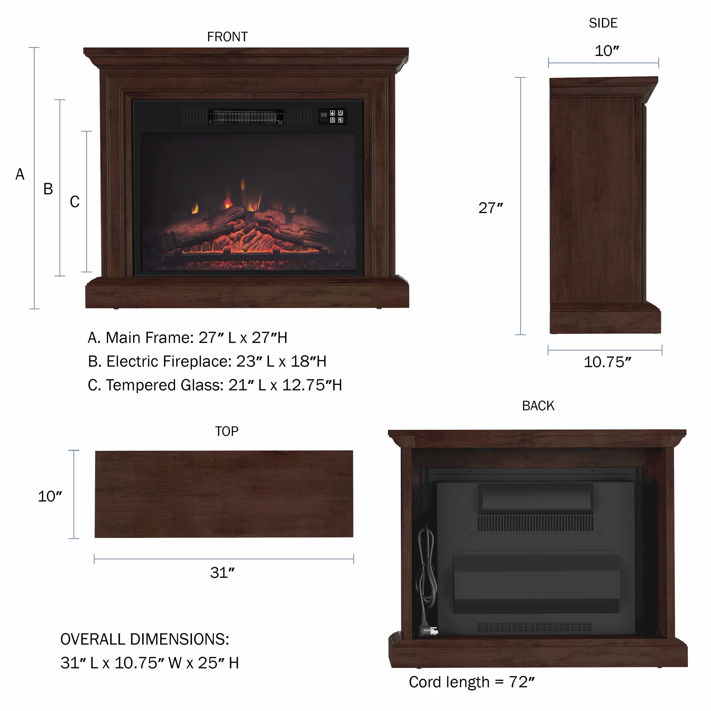 Northwest Mobile Electric Fireplace with Mantel and Remote Control (Brown)