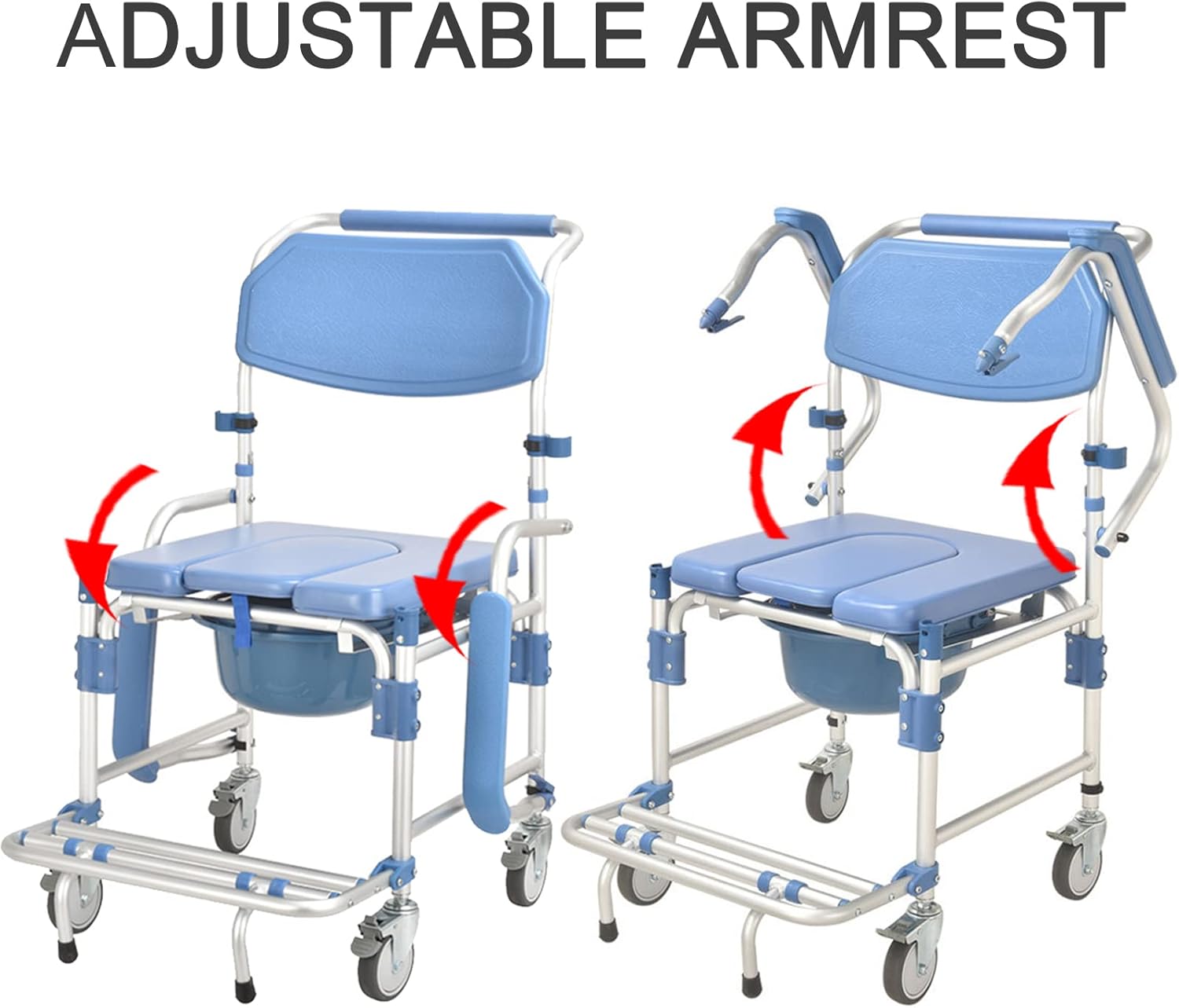 Rolling Showerchair, Wheelchair with Built-in Toilet, Wheelchair Shower Transport Chair/Bathroom Bath Stool for Elder, 4 Wheel Brakes(360°)