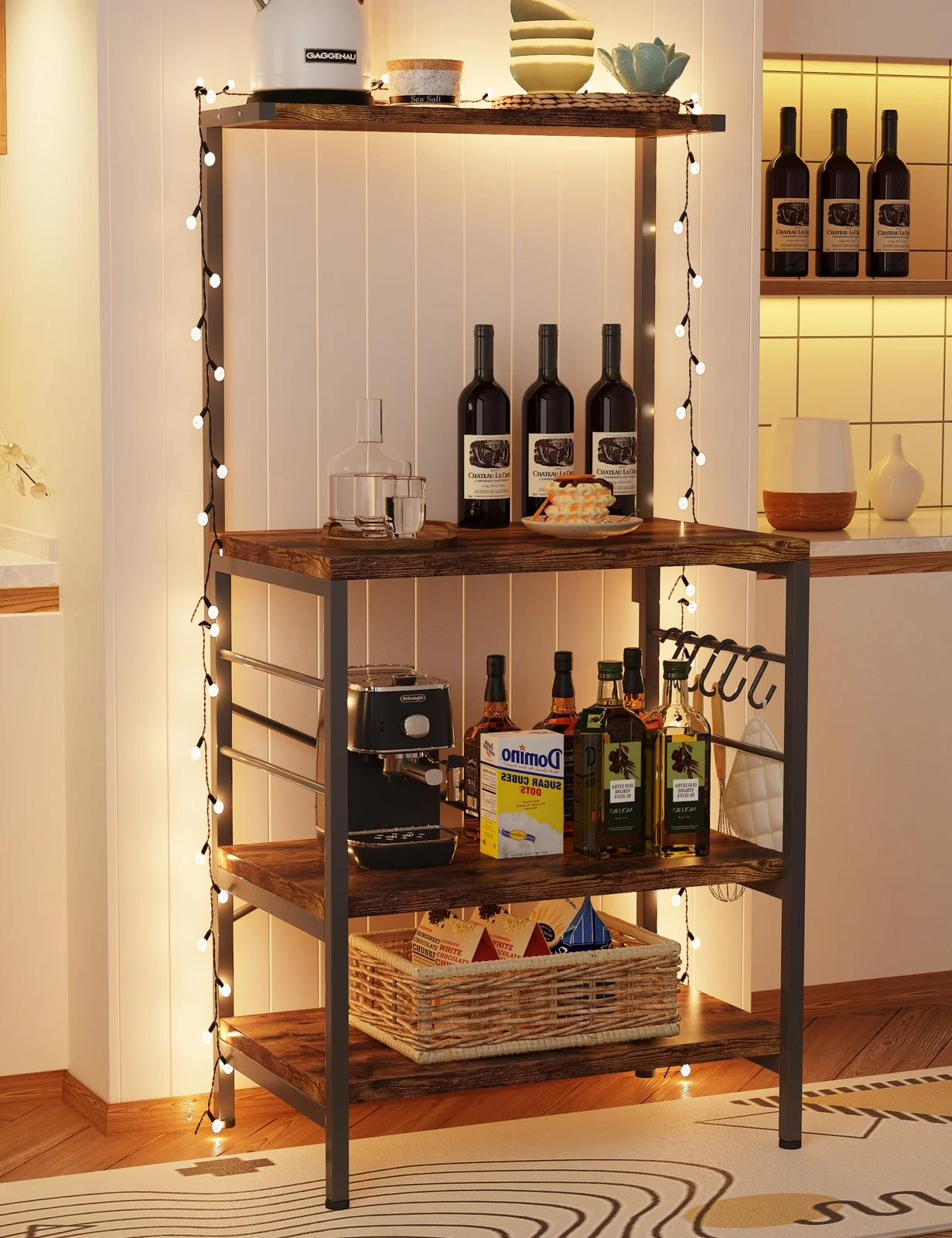 Monvane Kitchen Baker's Rack Storage Shelf Microwave Cart Oven Stand Coffee Bar,Rustic Brown