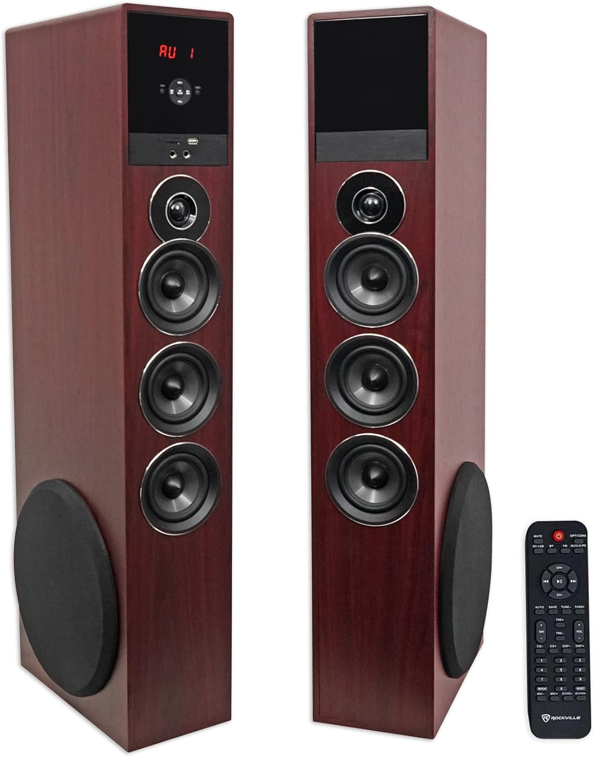 Rockville TM80C Cherry Powered Home Theater Tower Speakers 8