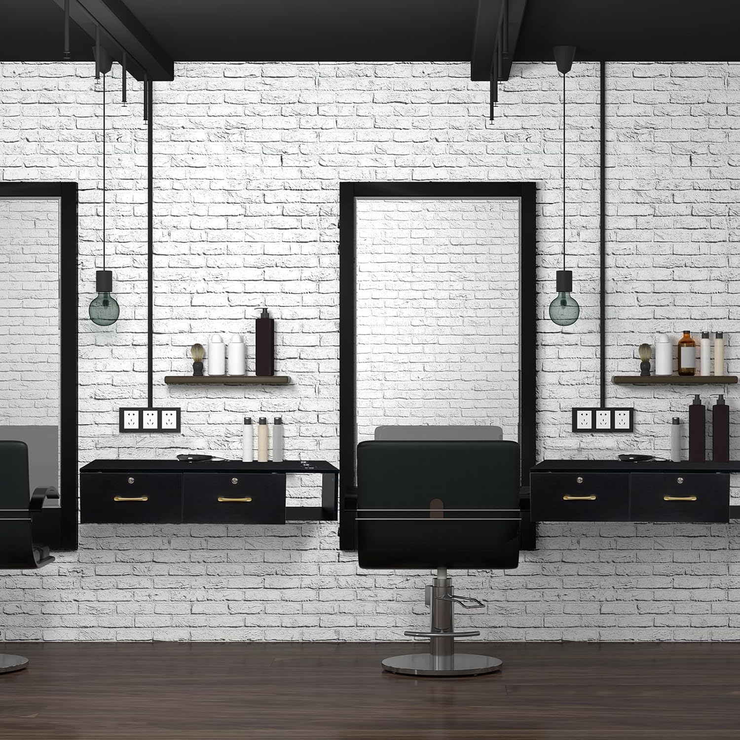 Black Wall Mount Station with Drawers Storage Beauty Salon Spa Equipment, Salon Cabinet Storage for Barbershop Beauty Spa Salon, Barber Table Salon Station Wood Beauty Salon Spa Storage Cabinet Table