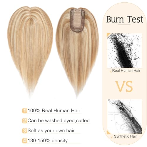 SEGO Human Hair Toppers for Women With Thinning Hair 7 * 13CM Silk Base 100% Real Human Hair Clip in Top Wiglet Hair Pieces -8 Inch No Bangs Medium Brown&Dark Blonde