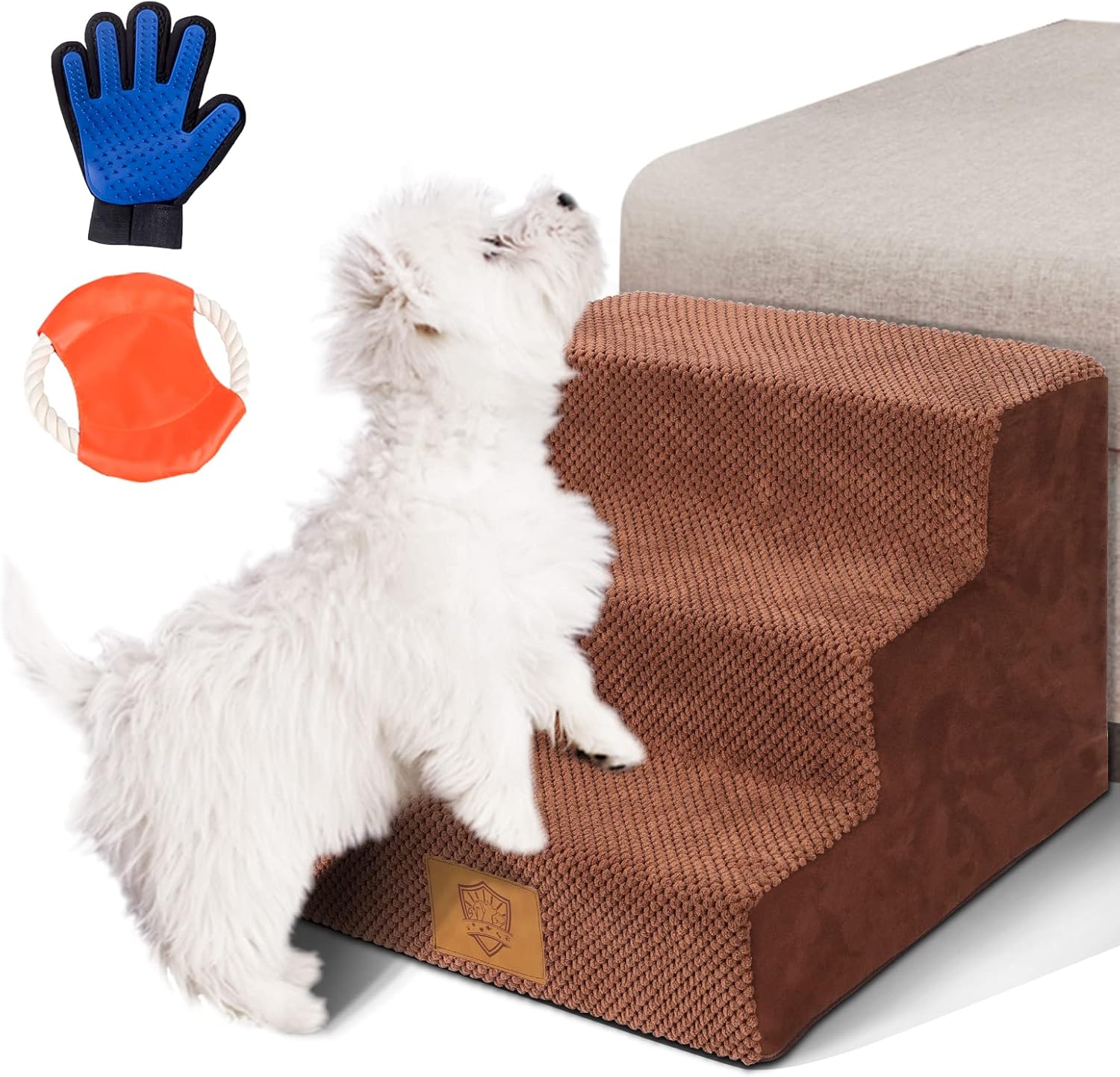 Topmart High Density Foam Dog Stairs, Pet Steps with Anti-Slip and Waterproof Cover,Pet Ladder for Small Dogs & Cats,Pet Ramp,11.8