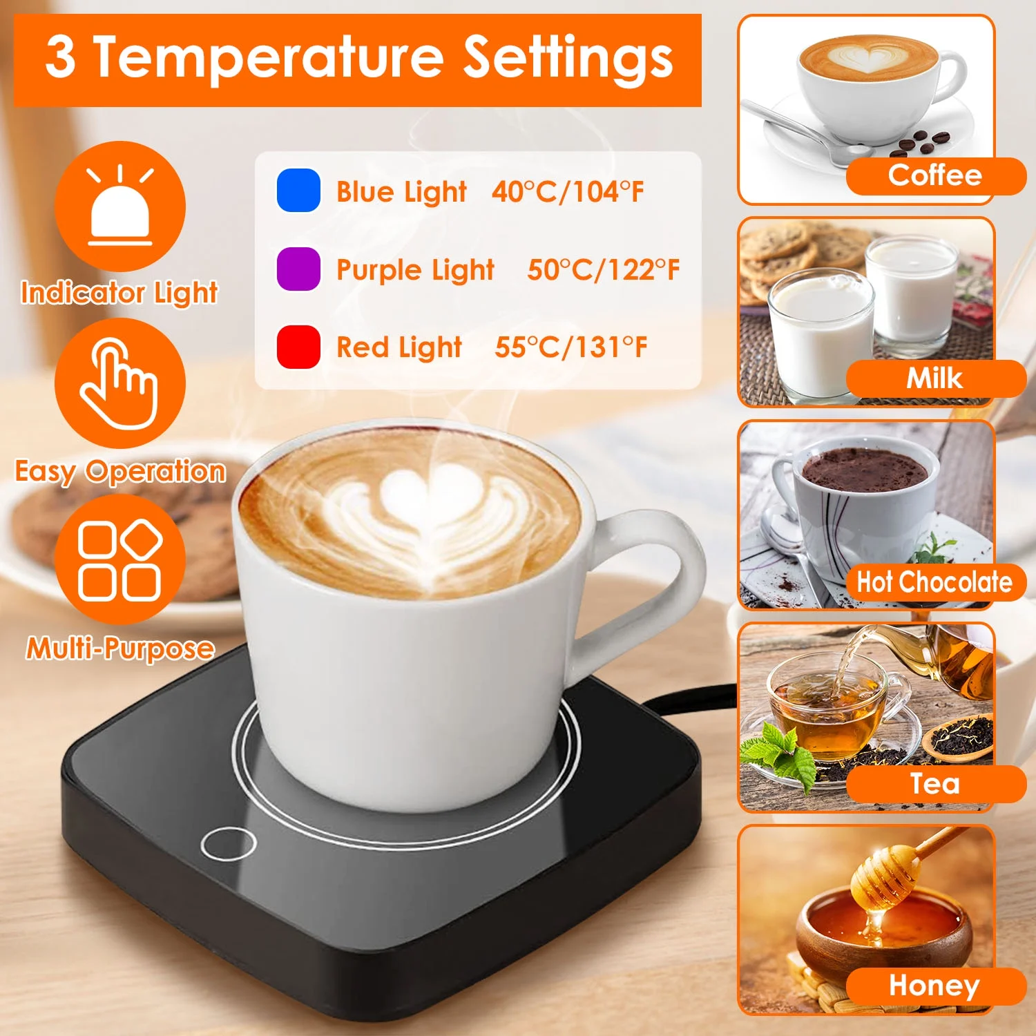 Coffee Milk Mug Warmer, iMounTEK 16W Electric Milk Cup Warmer with 3 Temp Settings, Warmers Heating Plate for Coffee, Milk, Tea