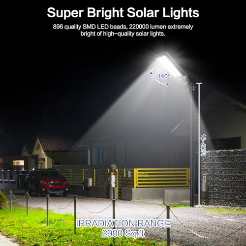 2 Pack 3200W Solar Street Lights Outdoor, Dusk to Dawn Street Lights Solar Powered with Motion Sensor Waterproof IP66 6500K Solar Parking Lot Lights for Yard, Garage