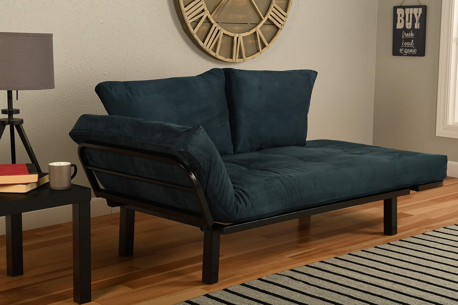 Kodiak Furniture Spacely Black Lounger Frame with Suede Navy Mattress Blue/Black Frame