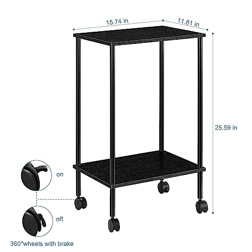 Vrisa End Table Set of 2 Side Table Livingroom Bedside Tables for Small Spaces Nightstands Set of 2 Small Narrow End Table with Wheels 2-Tier Space Saving for Living Room Bedroom Office, Black
