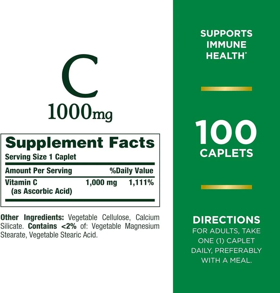 Nature's Bounty Vitamin C Pills Supplement, Supports Immune Health, 1000mg - 100 Capsules