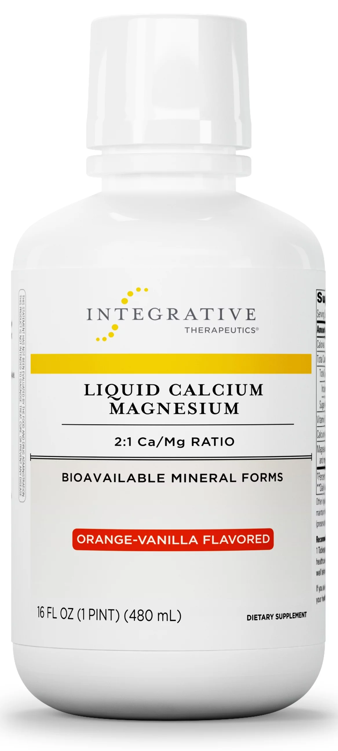 Integrative Therapeutics Liquid Calcium Magnesium - 2:1 Ca to Mg Ratio - With Vitamin D - Supplement for Men and Women - Orange Vanilla Flavor - Gluten Free - 16 fl oz