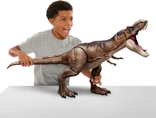 Mattel Jurassic World Super Colossal Allosaurus Action Figure, Extra Large Dinosaur Can Swallow 20 Mini Figures, 38-inch Long XL Action Play Toy