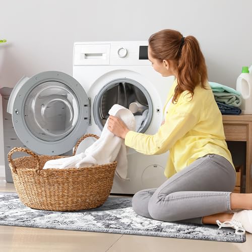 Kitchen Mats for Floor Anti Fatigue 2 Piece Set Cushioned Kitchen Rugs Blue Gray Waterproof Non-Skid Comfort Standing Mat Anti Fatigue for Work Desk Office(17x29+17x59Inch)