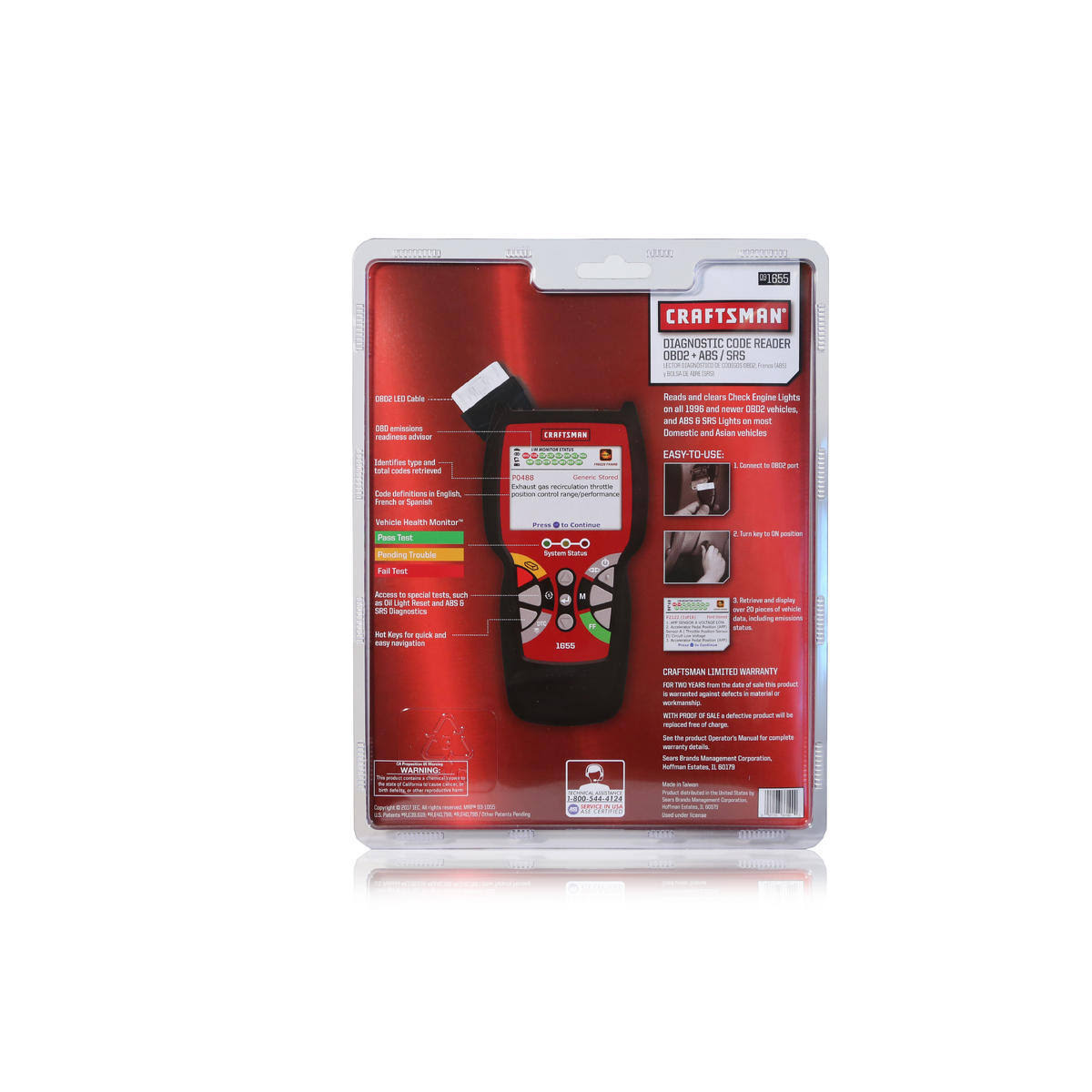 Craftsman 091655 Diagnostic Code Reader OBD2 ABS / Srs