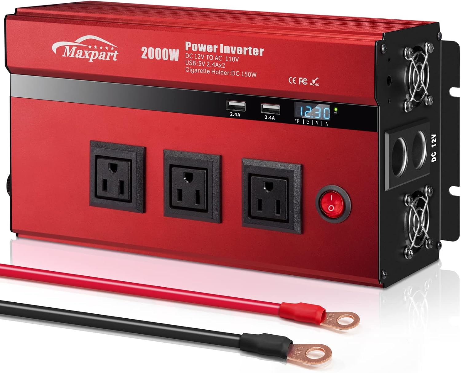 Maxpart 2000W Power Inverter 12v DC to 110v AC Converter with 3 AC Outlets, 2000 Watts Car Power Inverters for Vehicles with USB Charging Port (0-2.4A), Inverter for Car Cigarette Lighter,2022 New