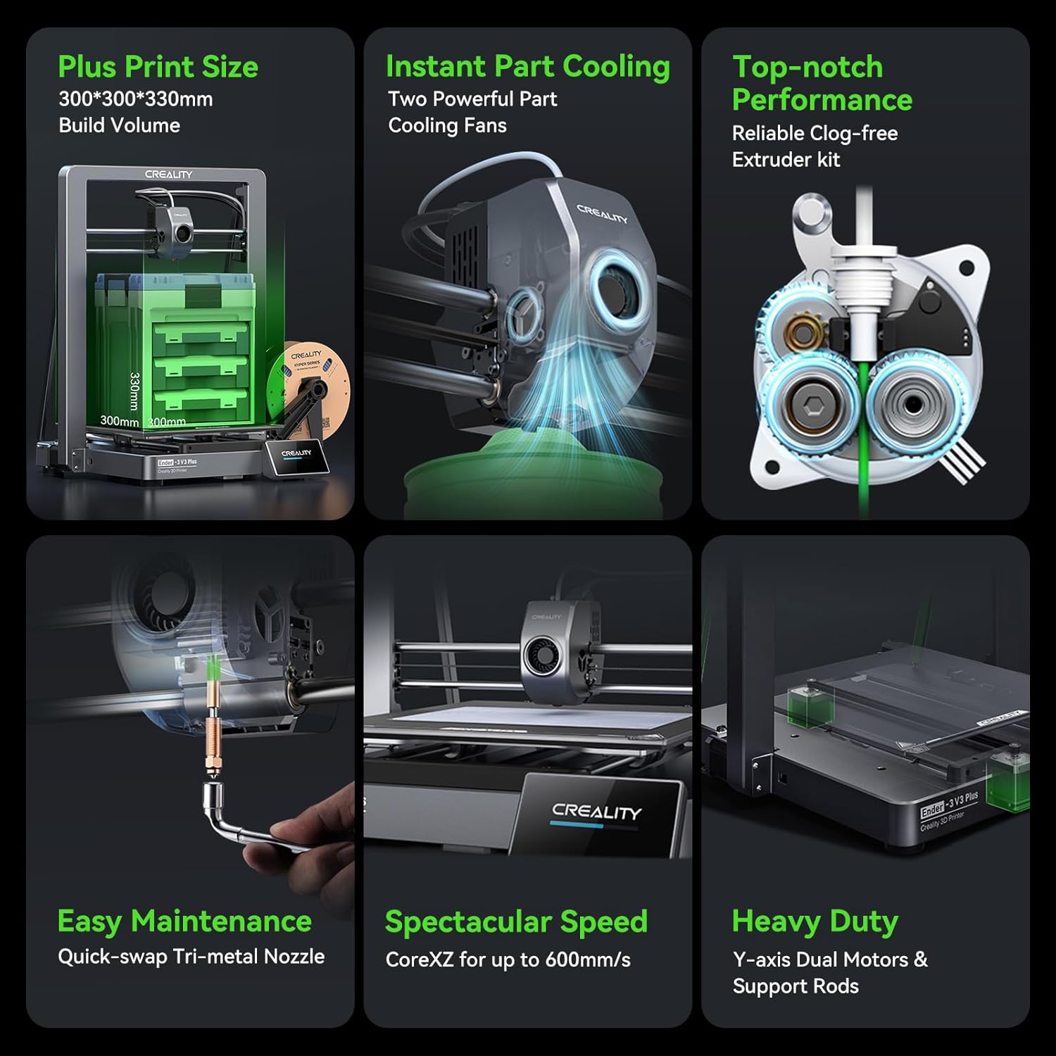 Creality Ender 3 V3 Plus 3D Printer,CoreXZ Speedy 600mm/s High Speed,Clog-Free Extruder,Instant Cooling,Powerful Motors,Stable Rod,Smart Auto Calibration,WiFi,Creality Could,Large Print 300x300x330mm