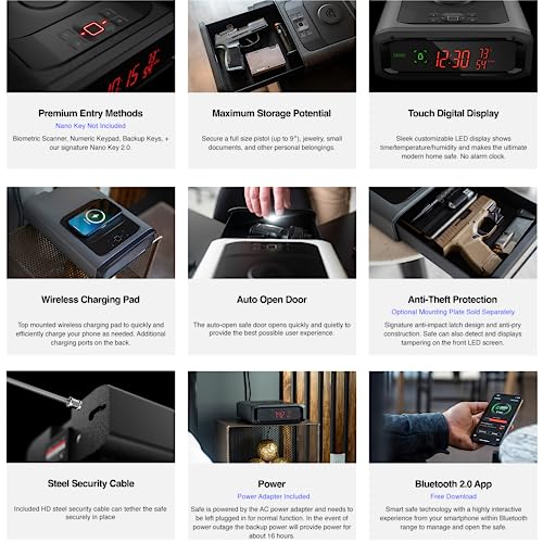 VAULTEK Smart Station™ Biometric Smart Safe with Built-in Wireless Phone Charger + Auto Open Drawer + Bluetooth Safe Management (Titanium Gray)