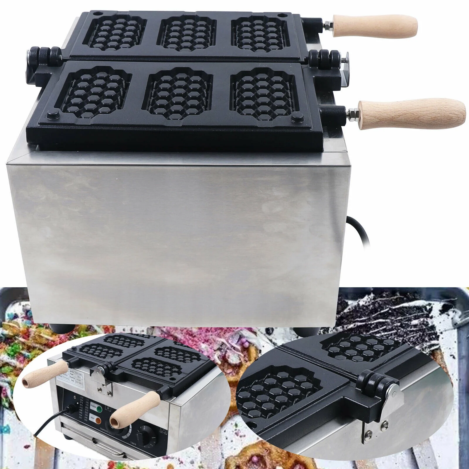 Electric Stick Waffle Iron Commercial Nonstick Double Heating Pans Electric Waffle Machine Temperature and Time Control Belgian Waffle Maker for Restaurants Cafes Shops Waffle Maker Non-stick 110V