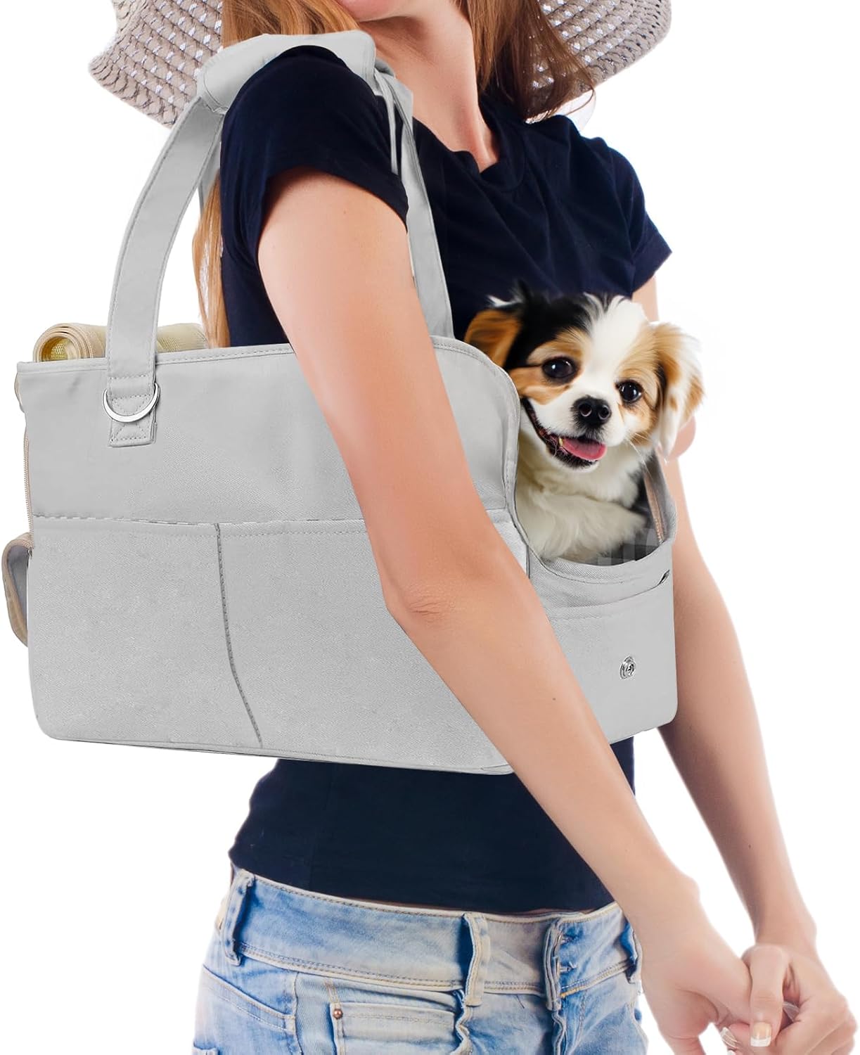 Dog Carriers for Small Dogs, Dog Purse Carrier for Small Dogs, Soft-Sided Dog Carrier Airline Approved, Dog Tote Bag with Six Pockets, Pet Carrier Washable, Oxford Cotton Bag for Puppy Kitten