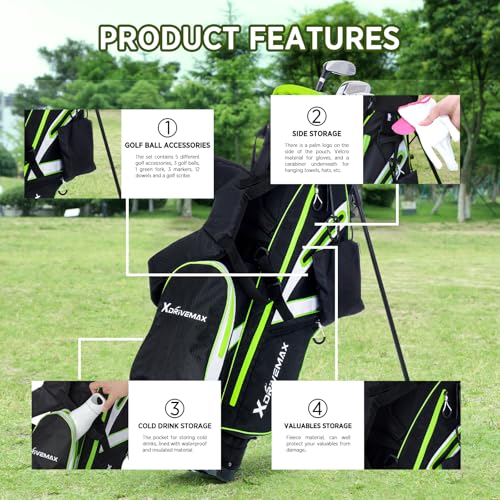 Golf Bag – Stand Bag & 15 Way Cart Bag for Men & Women, Lightweight, with Rain Cover, Cooler, Accessory Kit | Premium Golf Club Bags