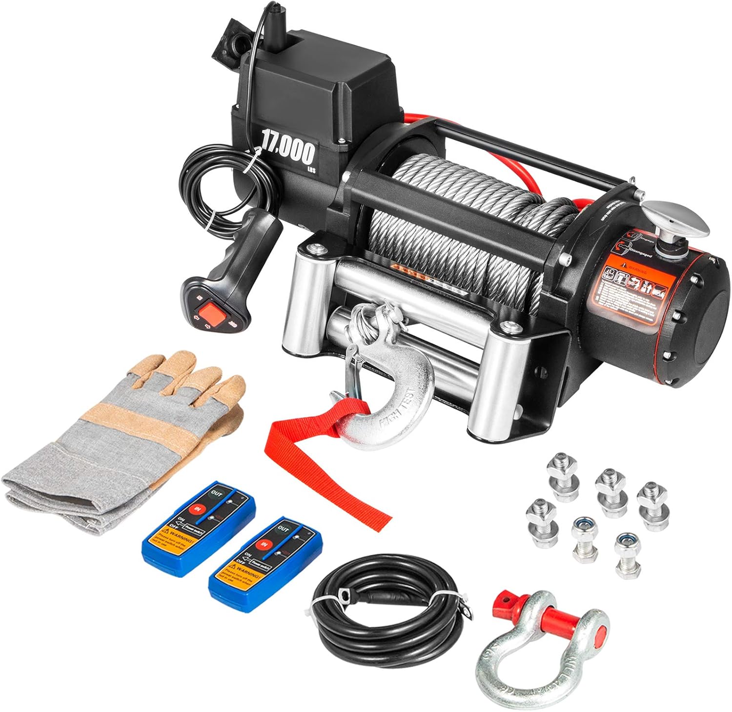 VEVOR Truck Winch 17000LBS, Steel Cable 12V Electric Winch with Wireless Remote Control, Powerful Motor for UTV ATV Jeep Truck and Wrangler