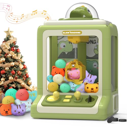 Dinosaur Claw Machine for Kids Ages 3+, Mini Electronic Arcade Game Vending Toy Candy Dispenser Crane Prize Machine with Music for Boys Girls Christmas Birthday Party Gift(6.7*6.1*11.8in)