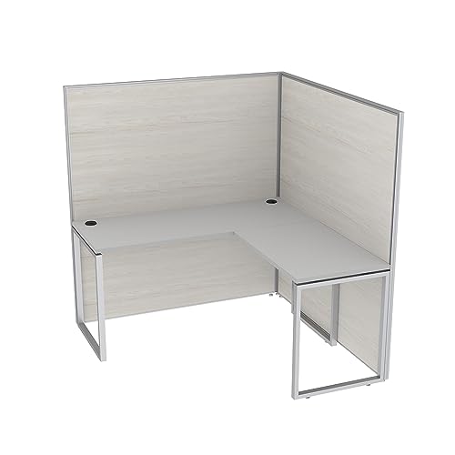 Private Office Divider | Single L-Shaped Cubicle Workstation with Storage | SAPSlim Cubicle Collection | 5x5x65 H | White