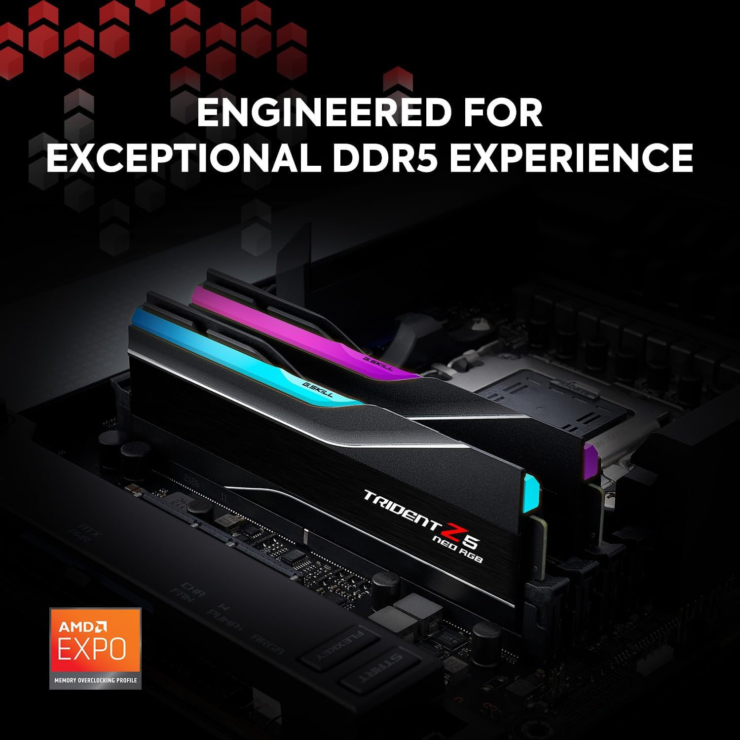 G.SKILL Trident Z5 Neo RGB Series (AMD EXPO) DDR5 RAM 64GB (2x32GB) 6000MT/s CL32-38-38-96 1.40V Desktop Computer Memory UDIMM - Matte Black (F5-6000J3238G32GX2-TZ5NR)