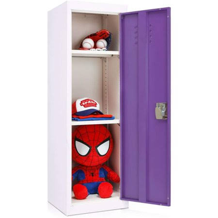 Suncrown 48 inch Kids Metal Storage Locker 3 Tier Steel Locker Cabinet Kids Toy Safe Storage for Home and School (Purple Door),