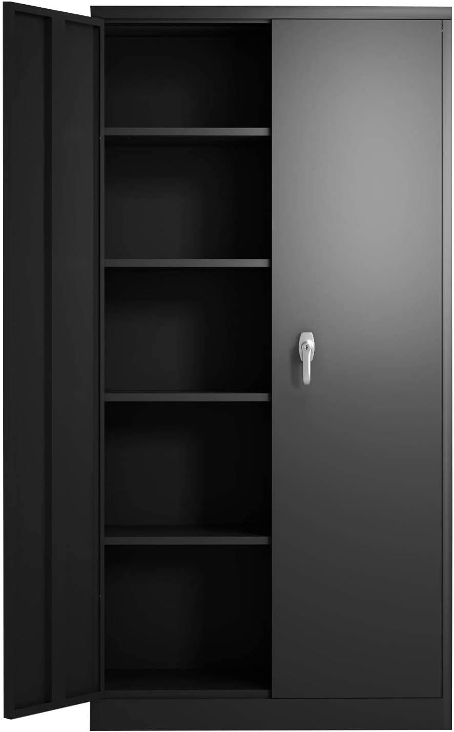 GREATMEET Metal Storage Cabinets with Locking Doors and 4 Adjustable Shelves, 72‘’H Garage Steel Cabinet，Height Cabinet Cupboards Home Office Cabinet, Black
