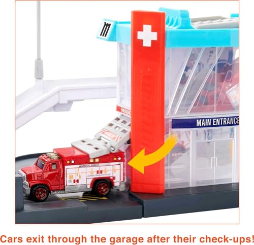 Matchbox Cars Playset, Action Drivers Helicopter Rescue & 1:64 Scale Toy Ambulance & Helicopter, Connects to Other Sets