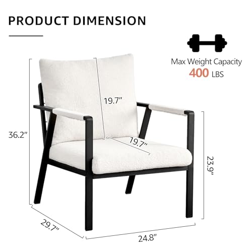 Wimarsbon Modern Accent Chair,Teddy Velvet Armchair,Mid Century Sitting Chair with Sponge Cushion, Fluffy Comfy and Sturdy Lounge Chair with Metal Leg for Bedroom, Living Room, Office (Black)