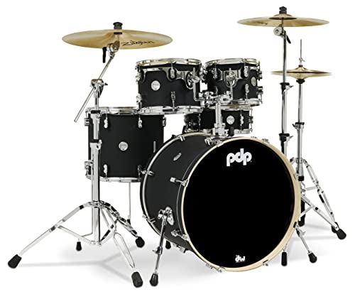 Pacific Drums & Percussion Drum Set Concept Maple 5-Piece, Satin Black Shell Pack (PDCM2215BK)