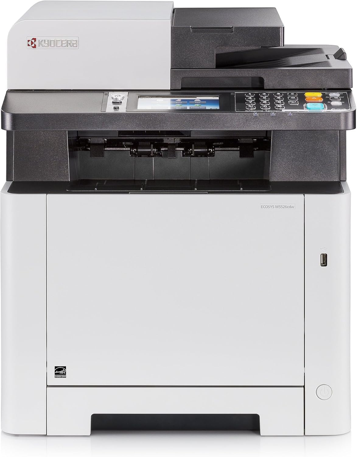 KYOCERA ECOSYS M5526cdw All-in-One Color Laser Printer (Print/Copy/Scan/Fax), 27 ppm, Up to Fine 1200 dpi, Gigabit Ethernet, Wireless & Wi-Fi Direct, Standard Duplex, 4.3in Touchscreen Panel, 512 MB